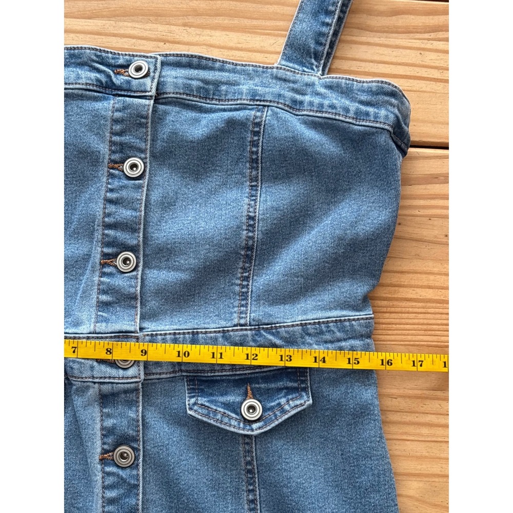 Girl-ish Denim Pinafore Dress Large Button Down Medium Wash Sleeveless Midi - Picture 9 of 11